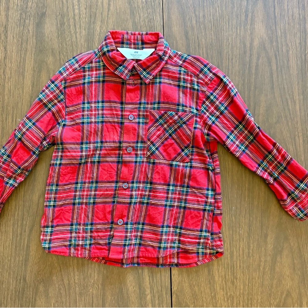 H&M Red Plaid Kids Button Down Shirt